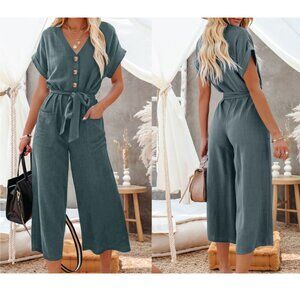 💙 Blue Dolman Sleeve Belted Wide-Leg Jumpsuit – Sizes L & XL